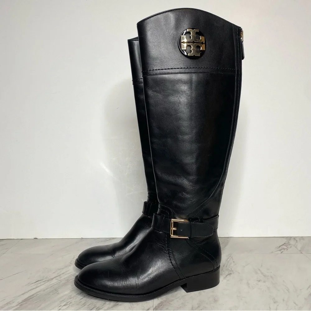 Tory Burch Adeline Black Leather Riding Boot 5M